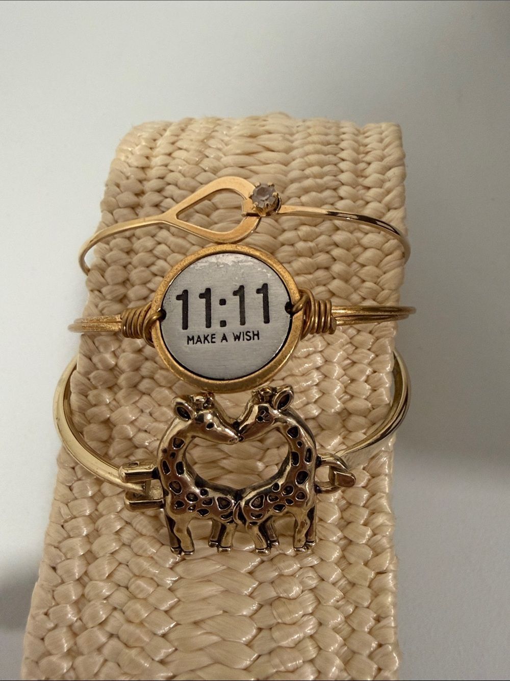 Set of three gold tone bracelets child size giraffes Stone & 11:11 make a wish